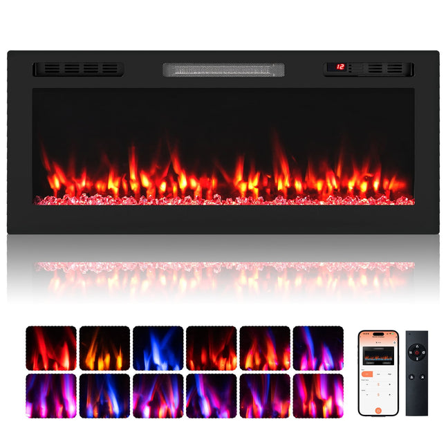 Cheminée électrique 42 pouces, 750 W/1500 W, Wi-Fi, télécommande