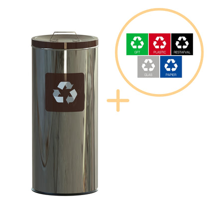 Poubelle de recyclage de 45 L en acier inoxydable marron avec poignée