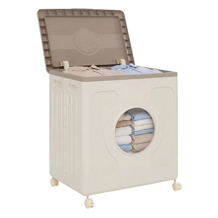 Coffre de rangement à roulettes de 45 L avec couvercle - Gris, facile à déplacer