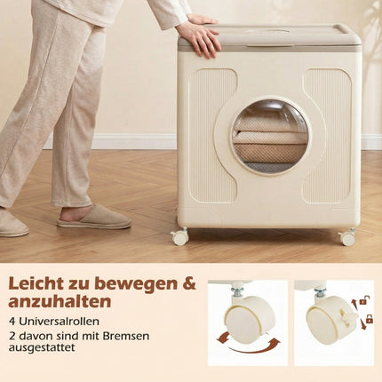 Coffre de rangement à roulettes de 45 L avec couvercle - Gris, facile à déplacer