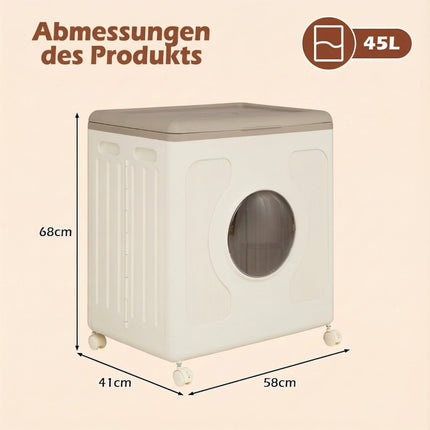 Coffre de rangement à roulettes de 45 L avec couvercle - Gris, facile à déplacer