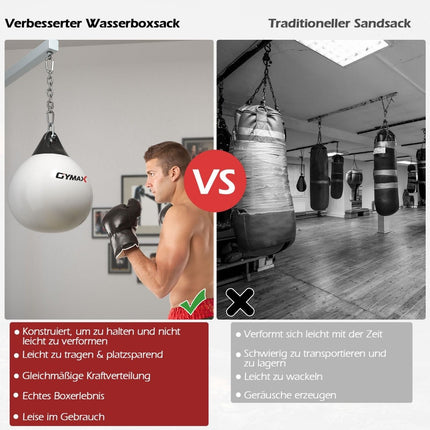 Sac de frappe à eau Ø 45 cm 50 kg Sac de frappe de boxe avec chaîne métallique réglable Blanc