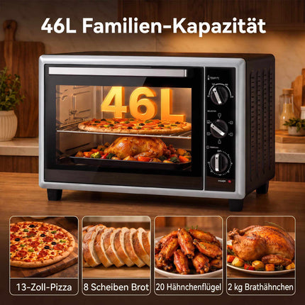 Mini-four 46 L avec convection, rôtisserie et minuterie, noir