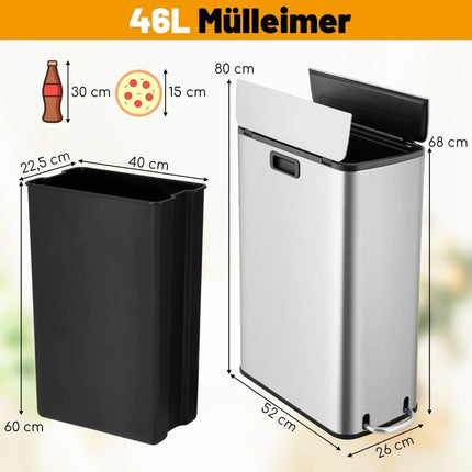 46L Edelstahl-Mülleimer mit Soft-Close-Deckel