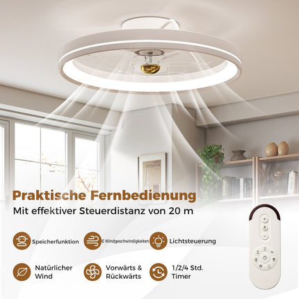 Ventilateur de plafond 48 cm avec lumière, réversible, LED à intensité variable