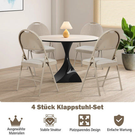 4 beige Klappstühle, Metallgestell, gepolsterte Sitzfläche
