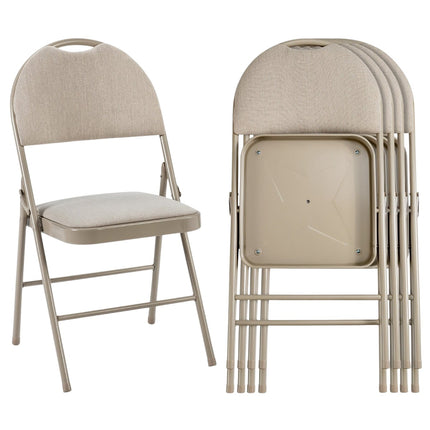 4 beige Klappstühle, Metallgestell, gepolsterte Sitzfläche