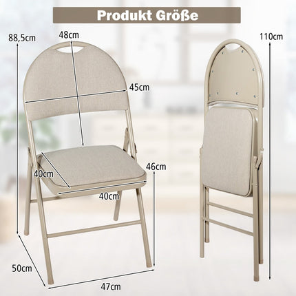 4 beige Klappstühle, Metallgestell, gepolsterte Sitzfläche