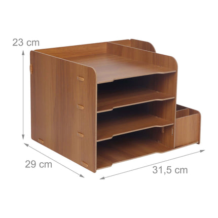 Organiseur de bureau à 4 compartiments en MDF, marron foncé