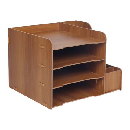 Organiseur de bureau à 4 compartiments en MDF, marron foncé
