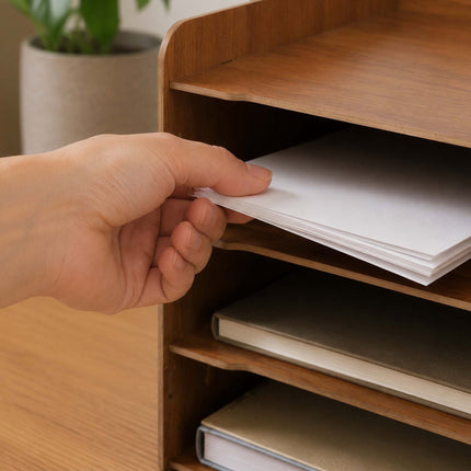 Organiseur de bureau à 4 compartiments en MDF, marron foncé
