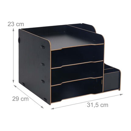 Organiseur de bureau en MDF à 4 compartiments, finition effet bois