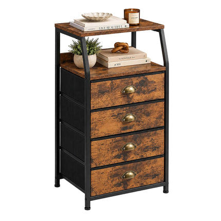 Commode en tissu à 4 tiroirs avec étagères, marron