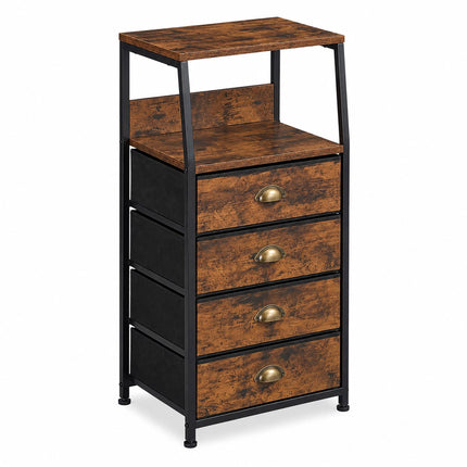 Commode en tissu à 4 tiroirs avec étagères, marron