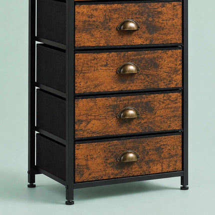 Commode en tissu à 4 tiroirs avec étagères, marron