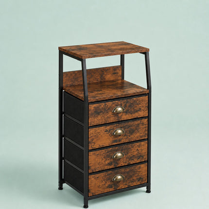 Commode en tissu à 4 tiroirs avec étagères, marron