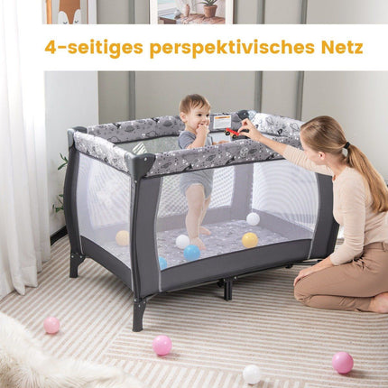 Lit bébé 4 en 1, lit d'appoint portable, lit de voyage avec matelas pliable et table à langer, gris clair