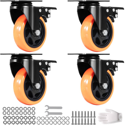 4 Inch Swivel Plate Casters Set of 4, Locking PVC