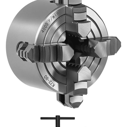 4-Jaw Lathe Chuck, 3 Inch 80 mm, Independent, Reversible Jaws