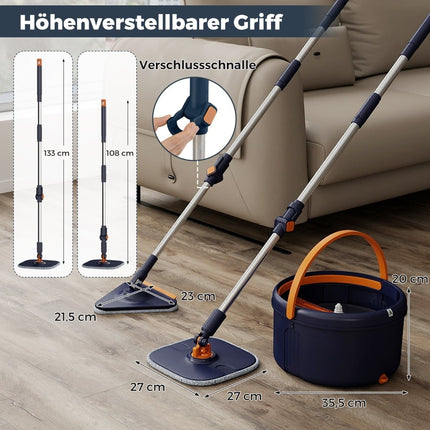 Système balai et seau de 4 L avec tête rotative à 360°