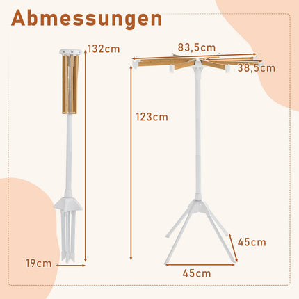 Étendoir à linge à 4 pieds avec 8 barres de bambou, 40 emplacements