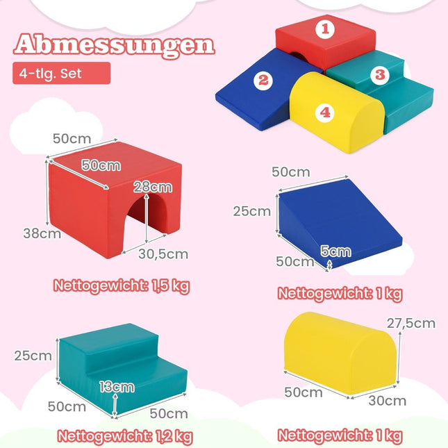4 pièces. Blocs de construction en mousse pour grimper et s'amuser. Blocs de construction géants rouges + bleus.