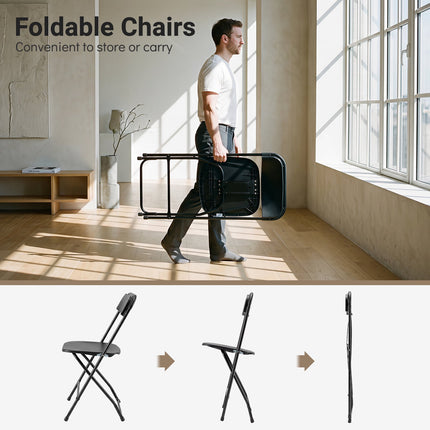 Lot de 4 chaises pliantes noires avec structure métallique robuste