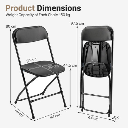 Lot de 4 chaises pliantes noires avec structure métallique robuste