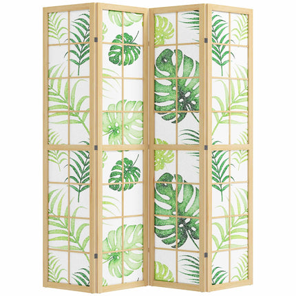 4-teiliger Paravent, Boho Palmen-Design, Grün