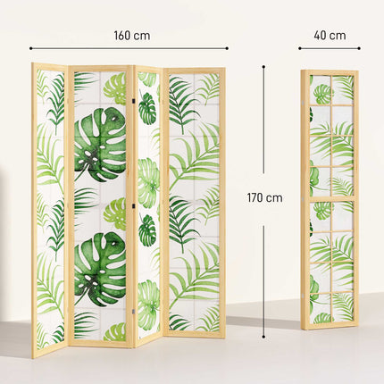 4-teiliger Paravent, Boho Palmen-Design, Grün