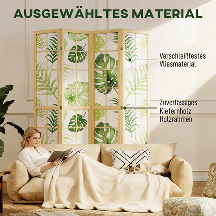 4-teiliger Paravent, Boho Palmen-Design, Grün