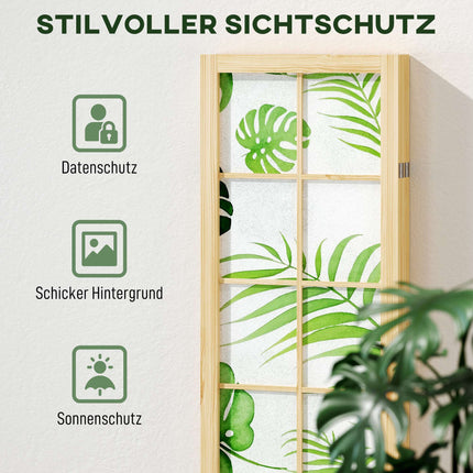 4-teiliger Paravent, Boho Palmen-Design, Grün