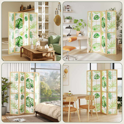 4-teiliger Paravent, Boho Palmen-Design, Grün