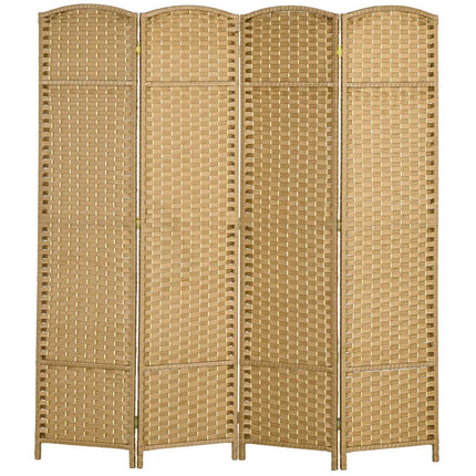 Cloison de séparation pliable à 4 panneaux, bois naturel, brise-vue