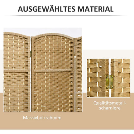 Cloison de séparation pliable à 4 panneaux, bois naturel, brise-vue