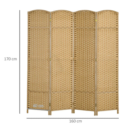 Cloison de séparation pliable à 4 panneaux, bois naturel, brise-vue