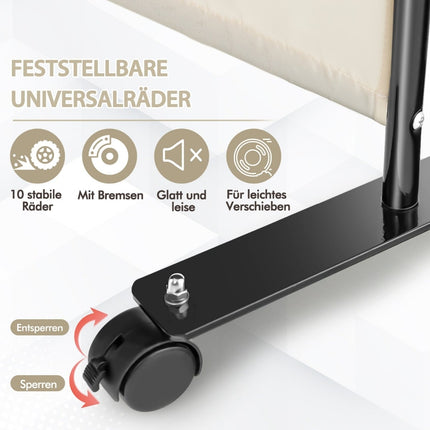 4-teiliger Paravent mit Rollen, 173 cm hoch, Beige