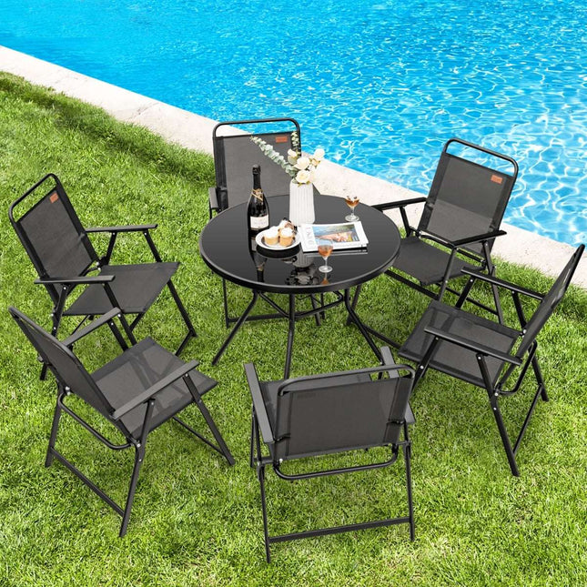 Ensemble de 4 chaises de jardin pliantes noires avec accoudoirs