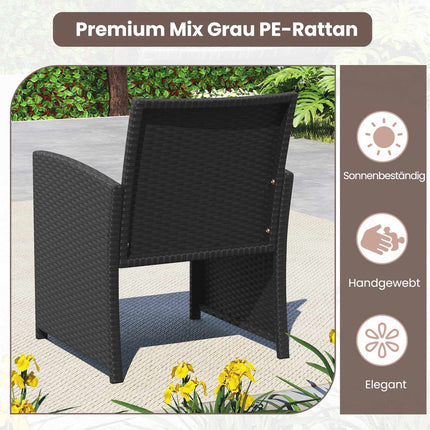 Ensemble de canapé de jardin 4 pièces en rotin noir avec table en verre