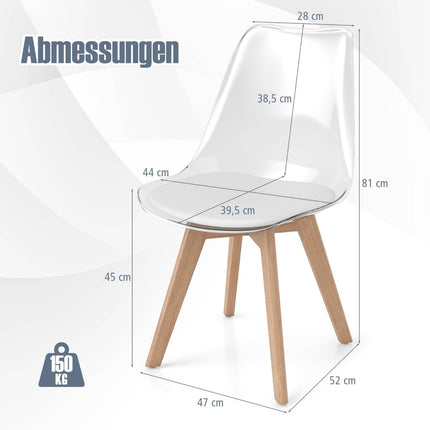 Ensemble de 4 chaises de salle à manger transparentes avec pieds en bois massif