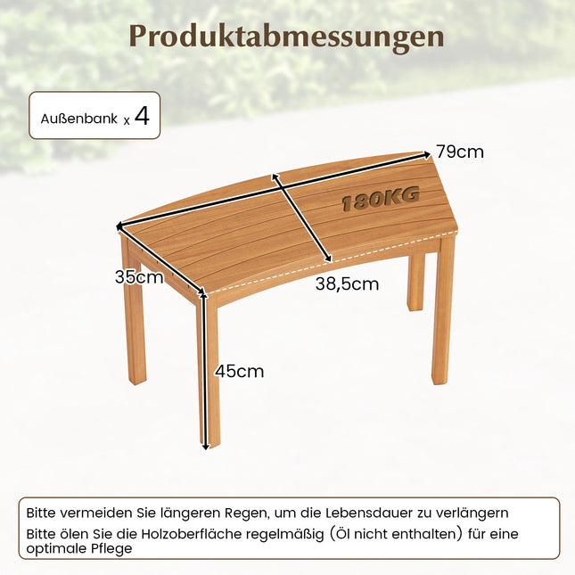 Ensemble de bancs d'extérieur 4 pièces en bois d'acacia courbé