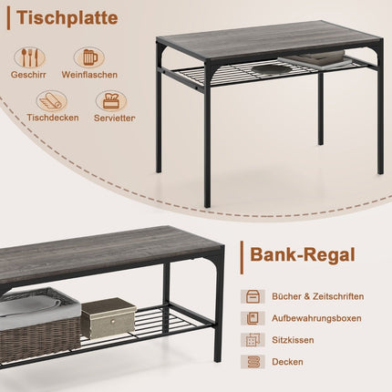 Ensemble de salle à manger 4 pièces comprenant une table, 2 chaises et un banc, gris