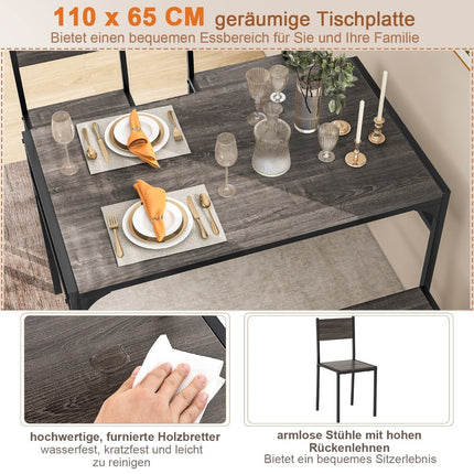 Ensemble de salle à manger 4 pièces comprenant une table, 2 chaises et un banc, gris