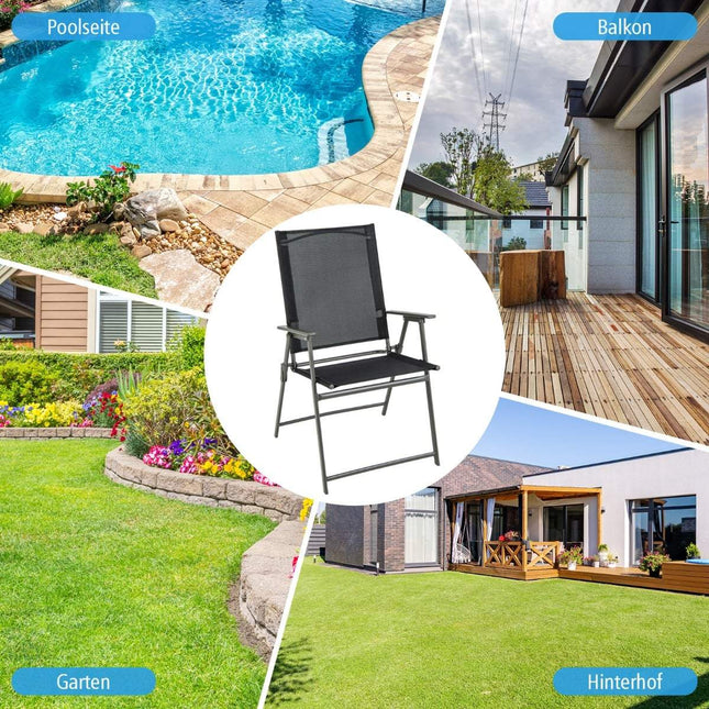 Ensemble de 4 chaises de jardin pliantes, résistantes aux intempéries, noires