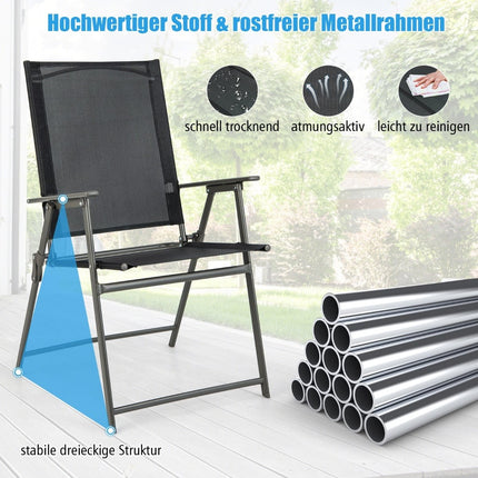 Ensemble de 4 chaises de jardin pliantes, résistantes aux intempéries, noires
