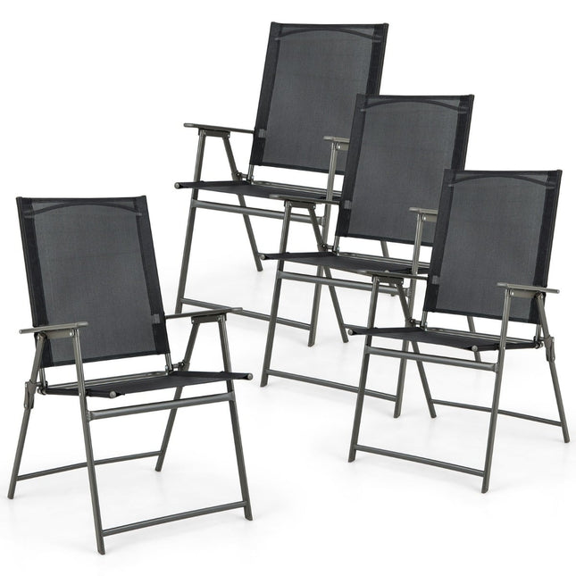 Ensemble de 4 chaises de jardin pliantes, résistantes aux intempéries, noires