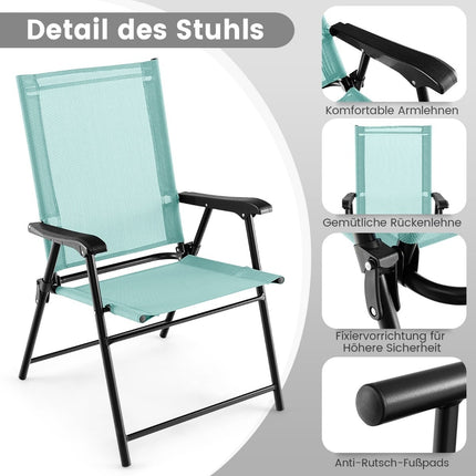 Ensemble de 4 chaises de jardin pliantes avec accoudoirs, vert menthe