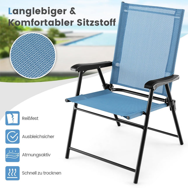 4er-Set Klappbare Terrassenstühle mit Armlehnen, blauer Stoff