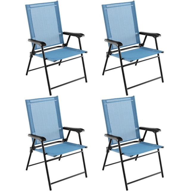 4er-Set Klappbare Terrassenstühle mit Armlehnen, blauer Stoff