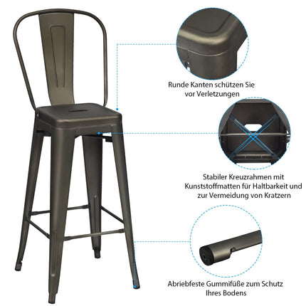 4-teiliges Esszimmerstuhl-Set aus Metall, abnehmbare Rückenlehne